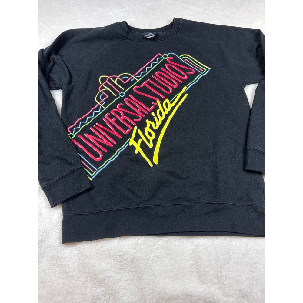 Universal Studios Florida Sweatshirt Mens Medium Black Neon Graphic Raglan Fleec